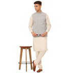 Jompers Men's White Cotton Blend Kurta with Pyjamas & Embroidered Nehru Jacket | Grocsy