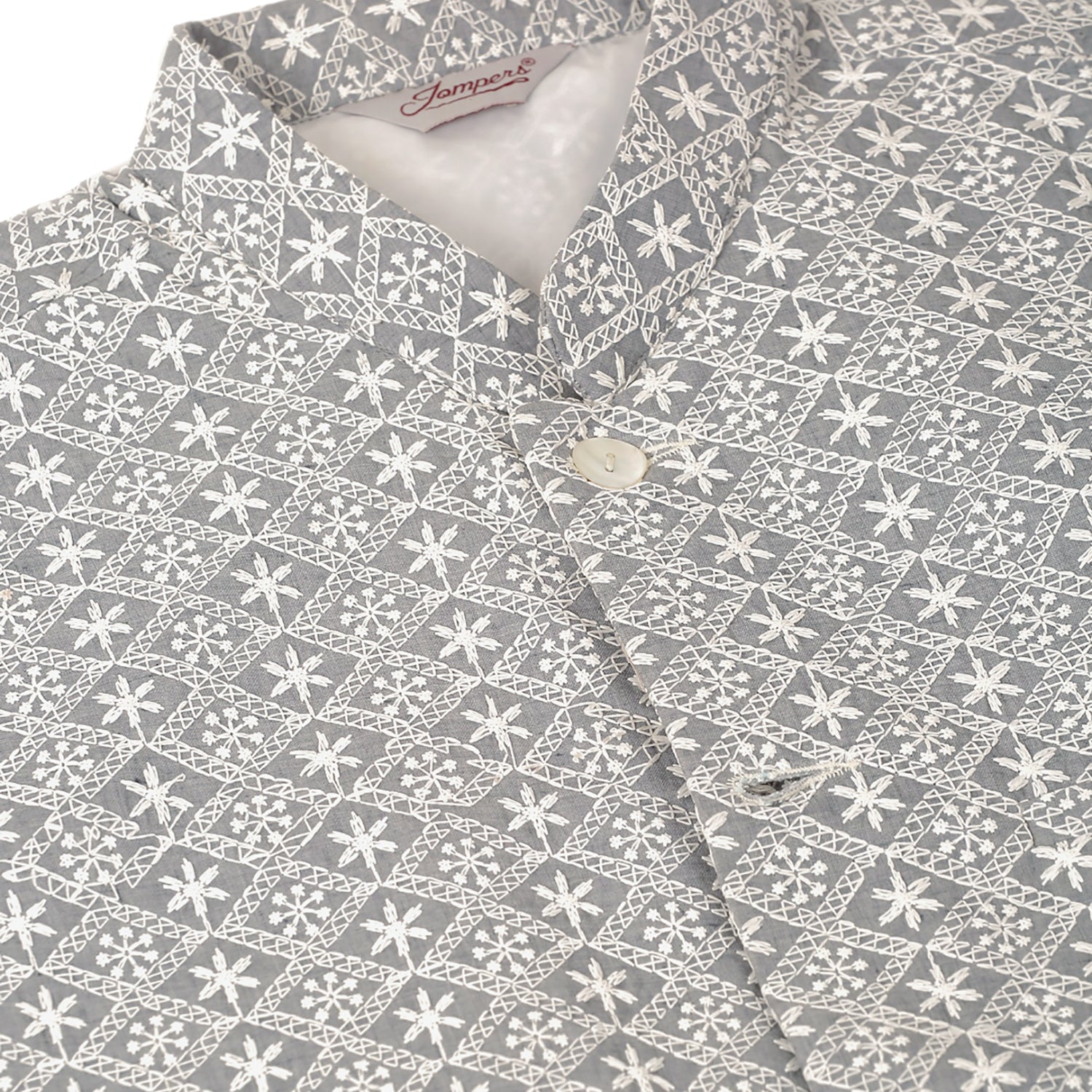 Jompers Men's White Cotton Blend Kurta with Pyjamas & Embroidered Nehru Jacket | Grocsy