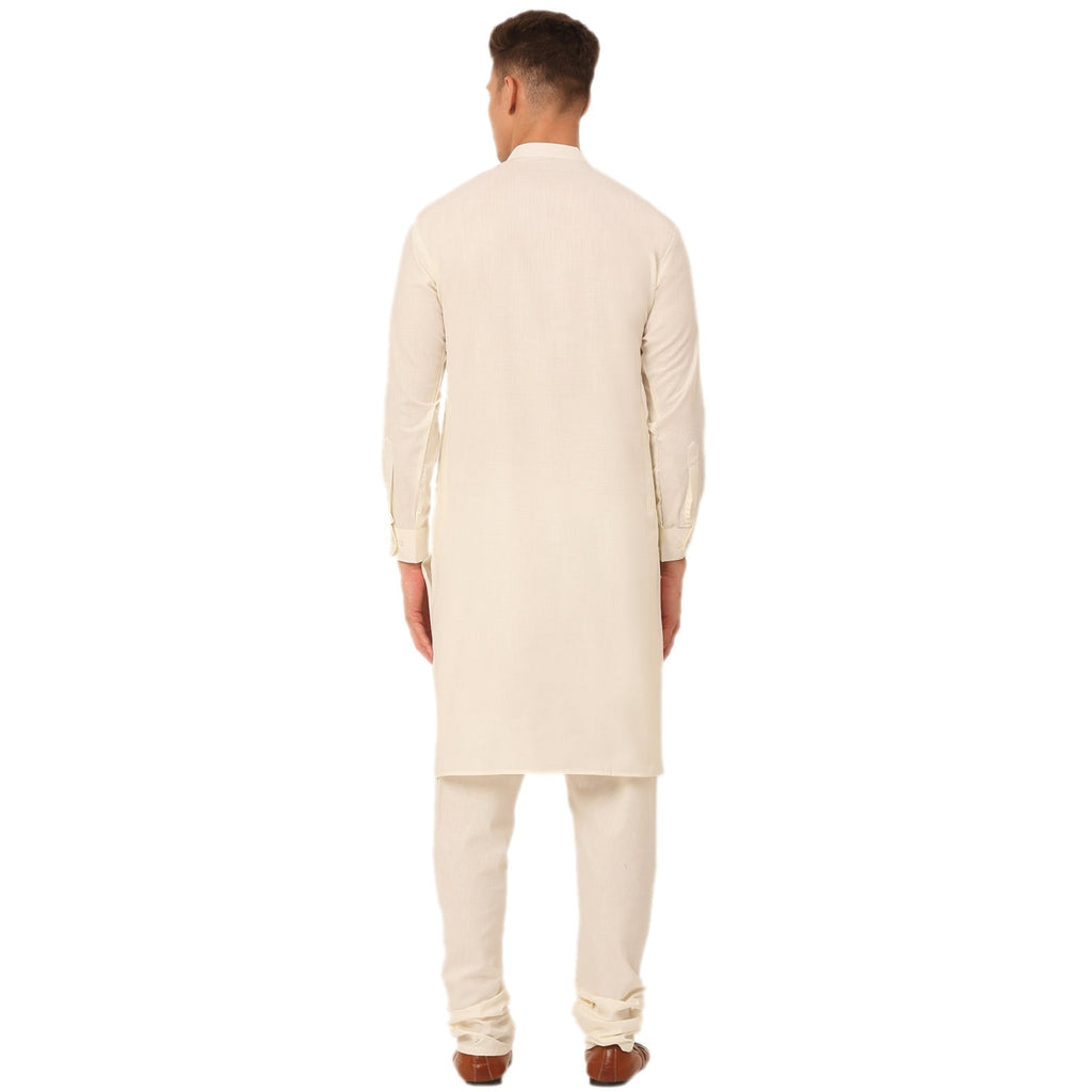 Jompers Men's White Cotton Blend Kurta with Pyjamas & Embroidered Nehru Jacket | Grocsy