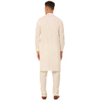 Jompers Men's White Cotton Blend Kurta with Pyjamas & Embroidered Nehru Jacket | Grocsy