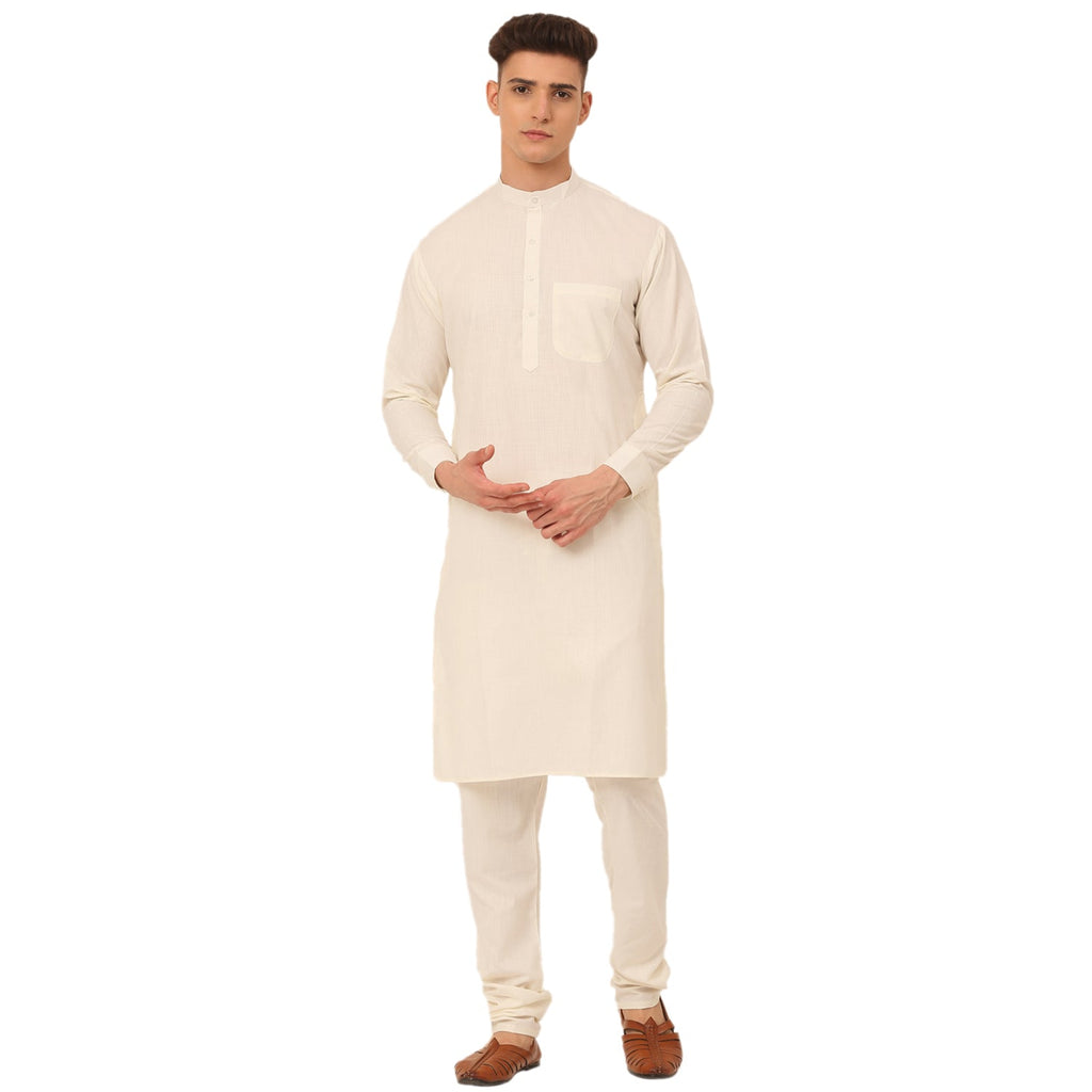 Jompers Men's White Cotton Blend Kurta with Pyjamas & Embroidered Nehru Jacket | Grocsy