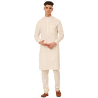 Jompers Men's White Cotton Blend Kurta with Pyjamas & Embroidered Nehru Jacket | Grocsy