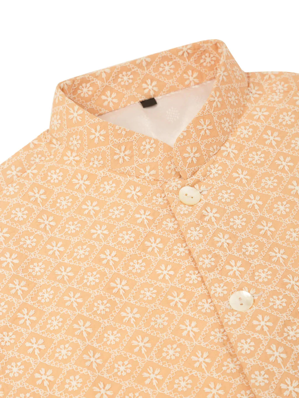 Jompers Men's White Cotton Blend Kurta with Pyjamas & Orange Embroidered Nehru Jacket | Grocsy