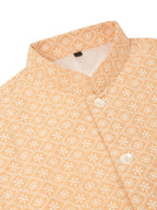 Jompers Men's White Cotton Blend Kurta with Pyjamas & Orange Embroidered Nehru Jacket | Grocsy
