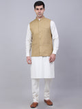 Jompers Men's Solid Kurta Pyjama With Nehru Jacket - Beige | Grocsy