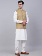 Jompers Men's Solid Kurta Pyjama With Nehru Jacket - Beige | Grocsy
