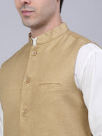 Jompers Men's Solid Kurta Pyjama With Nehru Jacket - Beige | Grocsy