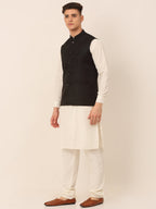 Jompers Men's Solid Kurta Pyjama With Nehru Jacket - Black | Grocsy