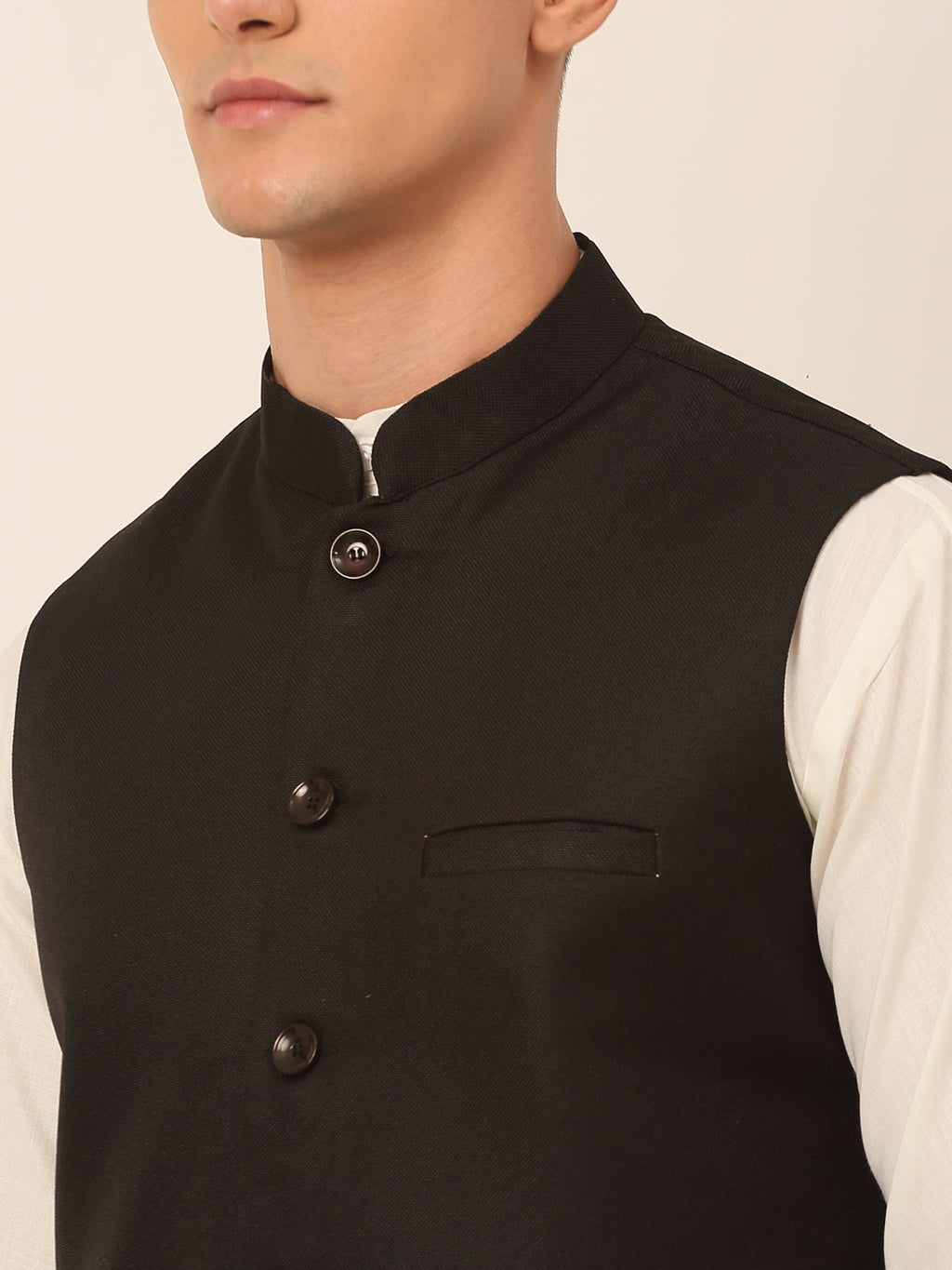 Jompers Men's Solid Kurta Pyjama With Nehru Jacket - Black | Grocsy