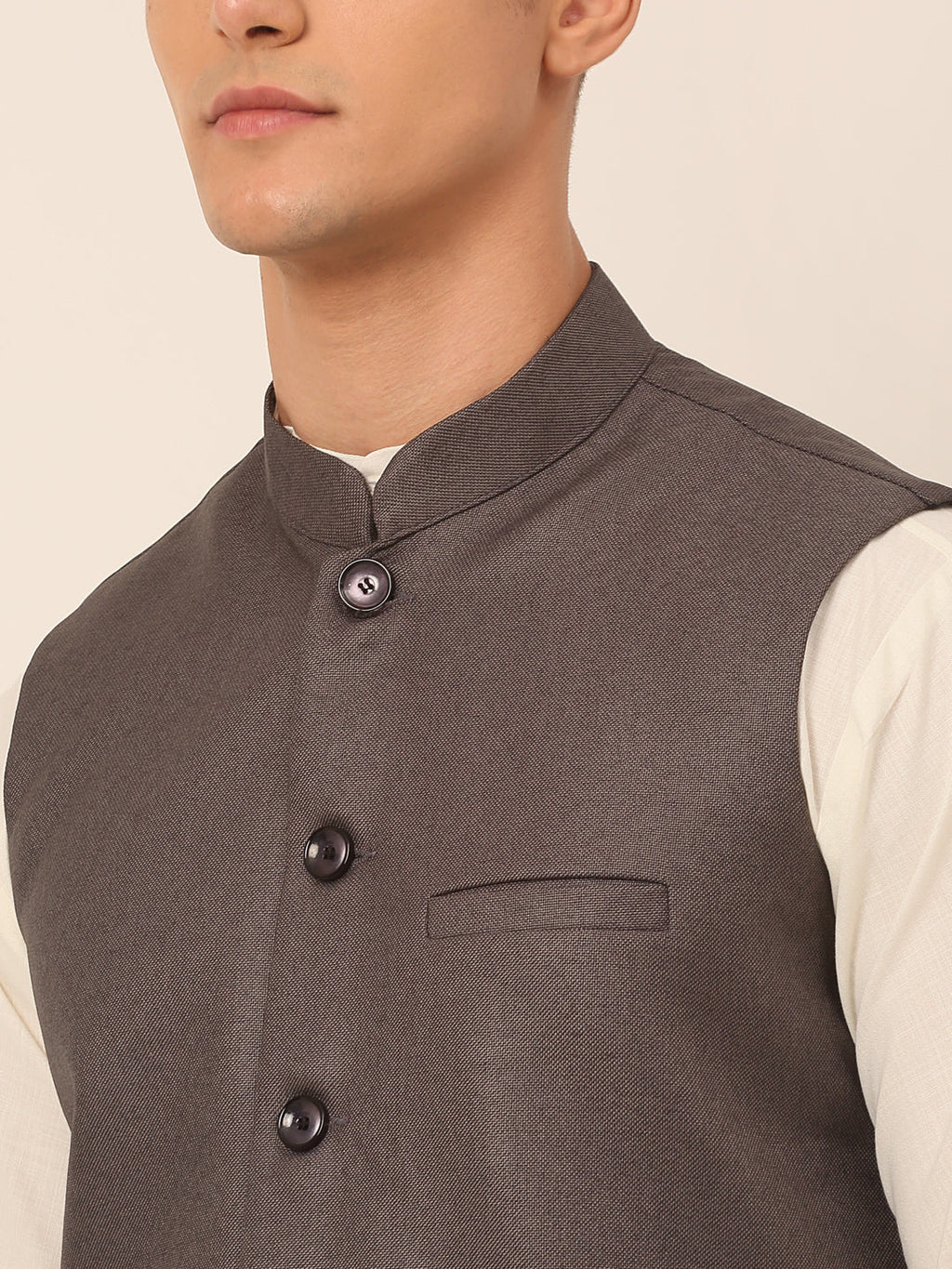 Jompers Men's Solid Kurta Pyjama With Nehru Jacket - Charcoal | Grocsy