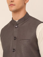 Jompers Men's Solid Kurta Pyjama With Nehru Jacket - Charcoal | Grocsy