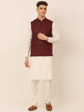 Jompers Men's Solid Kurta Pyjama With Nehru Jacket - Maroon | Grocsy