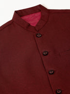 Jompers Men's Solid Kurta Pyjama With Nehru Jacket - Maroon | Grocsy