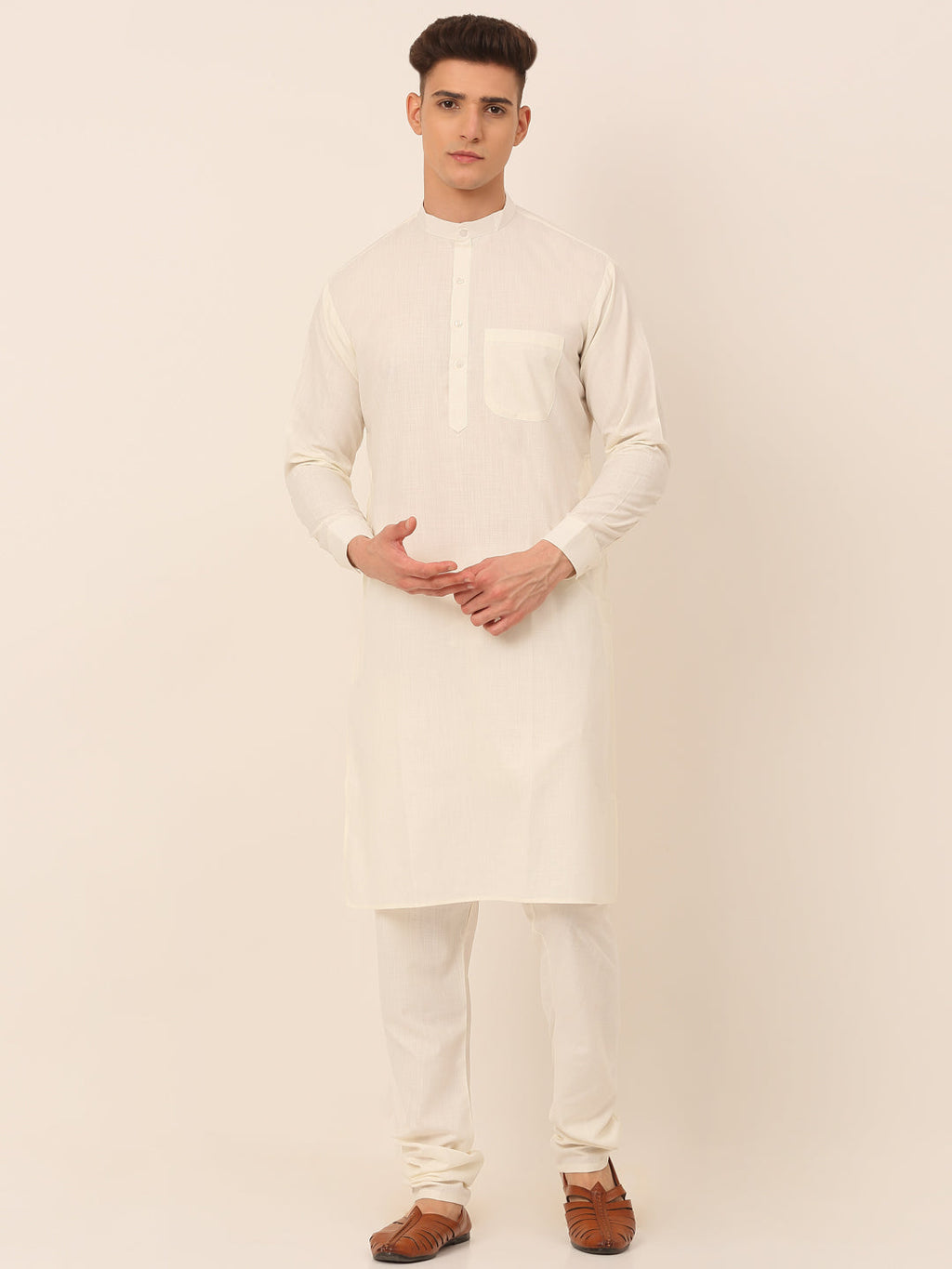 Jompers Men's Solid Kurta Pyjama With Nehru Jacket - Mustard | Grocsy