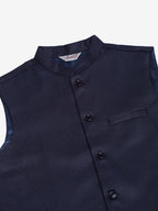 Jompers Men's Solid Kurta Pyjama With Nehru Jacket - Navy Blue | Grocsy