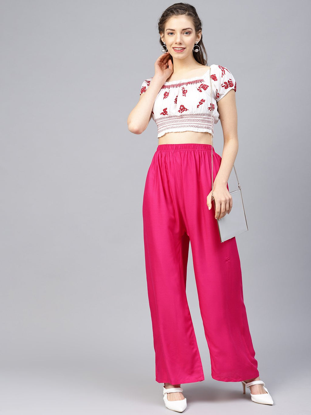 Jompers Women Pink Solid Straight Palazzos | Grocsy