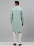 Jompers Men's Green Chikankari Embroidered and Sequence Kurta with Pyjama | Grocsy