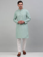 Jompers Men's Green Chikankari Embroidered and Sequence Kurta with Pyjama | Grocsy