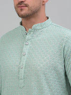 Jompers Men's Green Chikankari Embroidered and Sequence Kurta with Pyjama | Grocsy