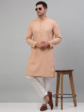 Jompers Men's Peach Chikankari Embroidered and Sequence Kurta with Pyjama | Grocsy
