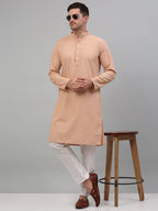 Jompers Men's Peach Chikankari Embroidered and Sequence Kurta with Pyjama | Grocsy
