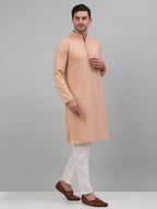 Jompers Men's Peach Chikankari Embroidered and Sequence Kurta with Pyjama | Grocsy