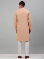 Jompers Men's Peach Chikankari Embroidered and Sequence Kurta with Pyjama | Grocsy