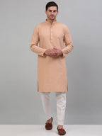 Jompers Men's Peach Chikankari Embroidered and Sequence Kurta with Pyjama | Grocsy