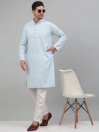 Jompers Men's Sky Blue Chikankari Embroidered and Sequence Kurta with Pyjama | Grocsy