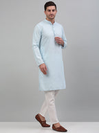 Jompers Men's Sky Blue Chikankari Embroidered and Sequence Kurta with Pyjama | Grocsy