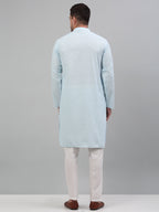 Jompers Men's Sky Blue Chikankari Embroidered and Sequence Kurta with Pyjama | Grocsy