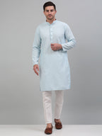 Jompers Men's Sky Blue Chikankari Embroidered and Sequence Kurta with Pyjama | Grocsy