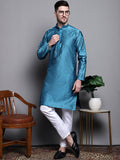 Jompers Men's Woven Design Kurta with Pyjamas - Peacock | Grocsy