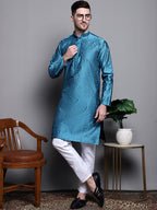 Jompers Men's Woven Design Kurta with Pyjamas - Peacock | Grocsy