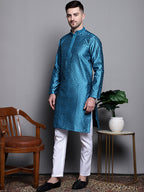 Jompers Men's Woven Design Kurta with Pyjamas - Peacock | Grocsy