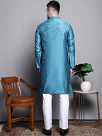Jompers Men's Woven Design Kurta with Pyjamas - Peacock | Grocsy