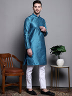 Jompers Men's Woven Design Kurta with Pyjamas - Peacock | Grocsy
