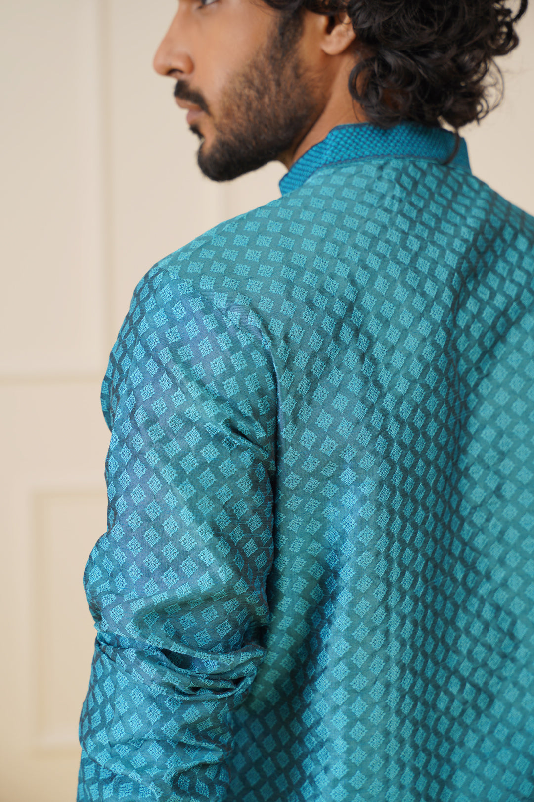 Jompers Men's Peacock Blue Collar Embroidered Kurta - Peacock | Grocsy