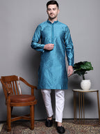 Jompers Men's Woven Design Kurta with Pyjamas - Peacock | Grocsy