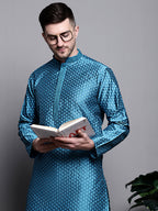 Jompers Men's Woven Design Kurta with Pyjamas - Peacock | Grocsy