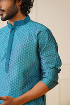 Jompers Men's Peacock Blue Collar Embroidered Kurta - Peacock | Grocsy