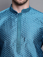 Jompers Men's Woven Design Kurta with Pyjamas - Peacock | Grocsy