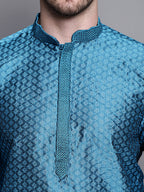 Jompers Men's Woven Design Kurta with Pyjamas - Peacock | Grocsy
