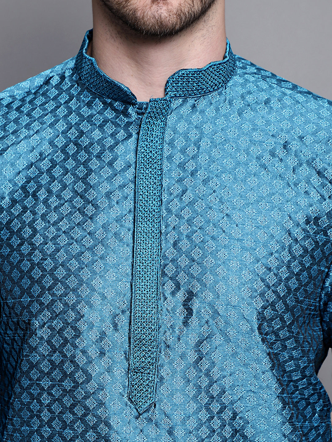 Jompers Men's Woven Design Kurta with Pyjamas - Peacock | Grocsy