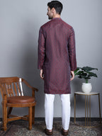 Jompers Men's Maroon Woven Design Kurta with Pyjamas | Grocsy