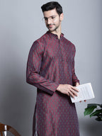 Jompers Men's Maroon Woven Design Kurta with Pyjamas | Grocsy
