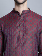Jompers Men's Maroon Woven Design Kurta with Pyjamas | Grocsy