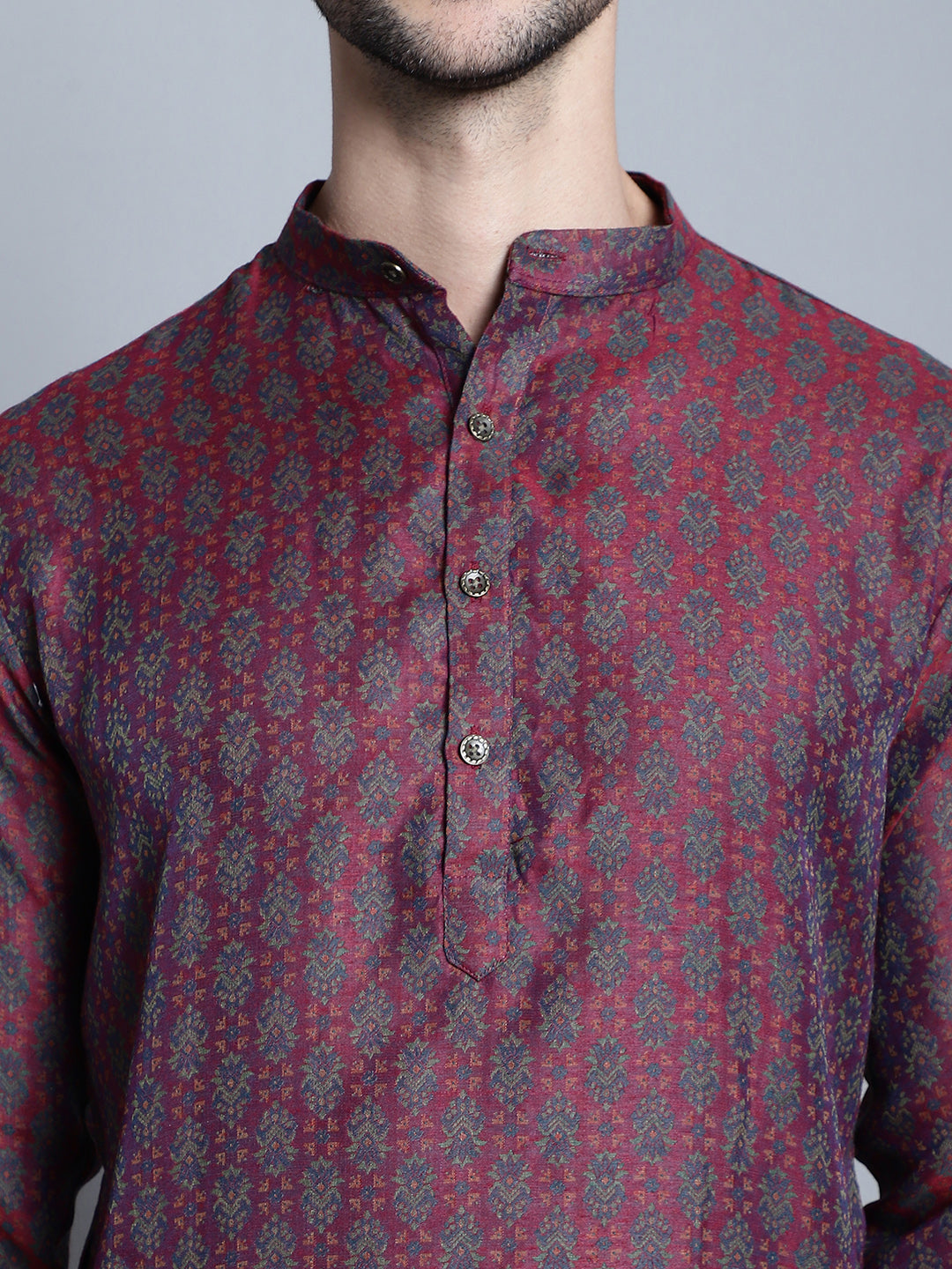 Jompers Men's Maroon Woven Design Kurta with Pyjamas | Grocsy