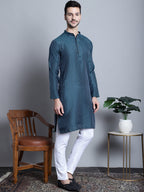 Jompers Men's Navy Blue Woven Design Kurta with Pyjamas | Grocsy