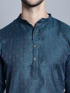 Jompers Men's Navy Blue Woven Design Kurta with Pyjamas | Grocsy